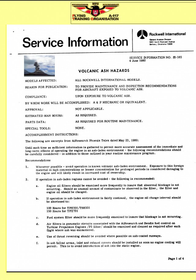 MOTORFLUGUNION: Flugrisiko bei Vulkanasche Eyjafjallajokull Vulkan Motorflugunion Klosterneuburg Gefahr Asche Verglasung Flugzuegabsturz